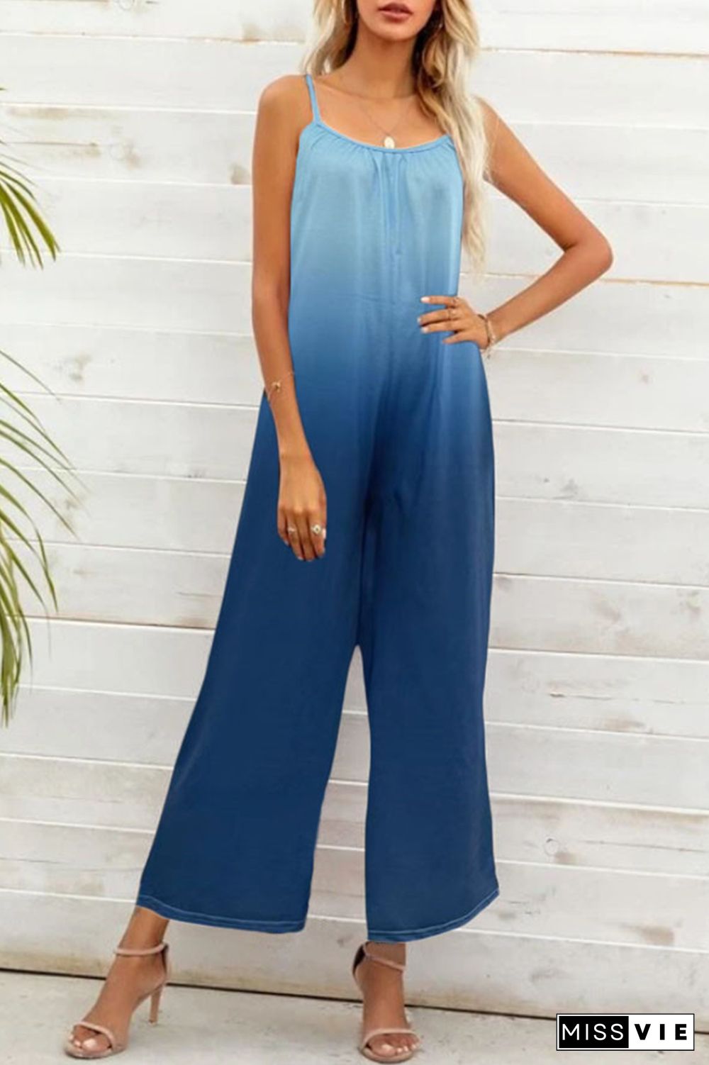 Fashion Gradual Change Joint Spaghetti Strap Straight Jumpsuits(4 Colors)