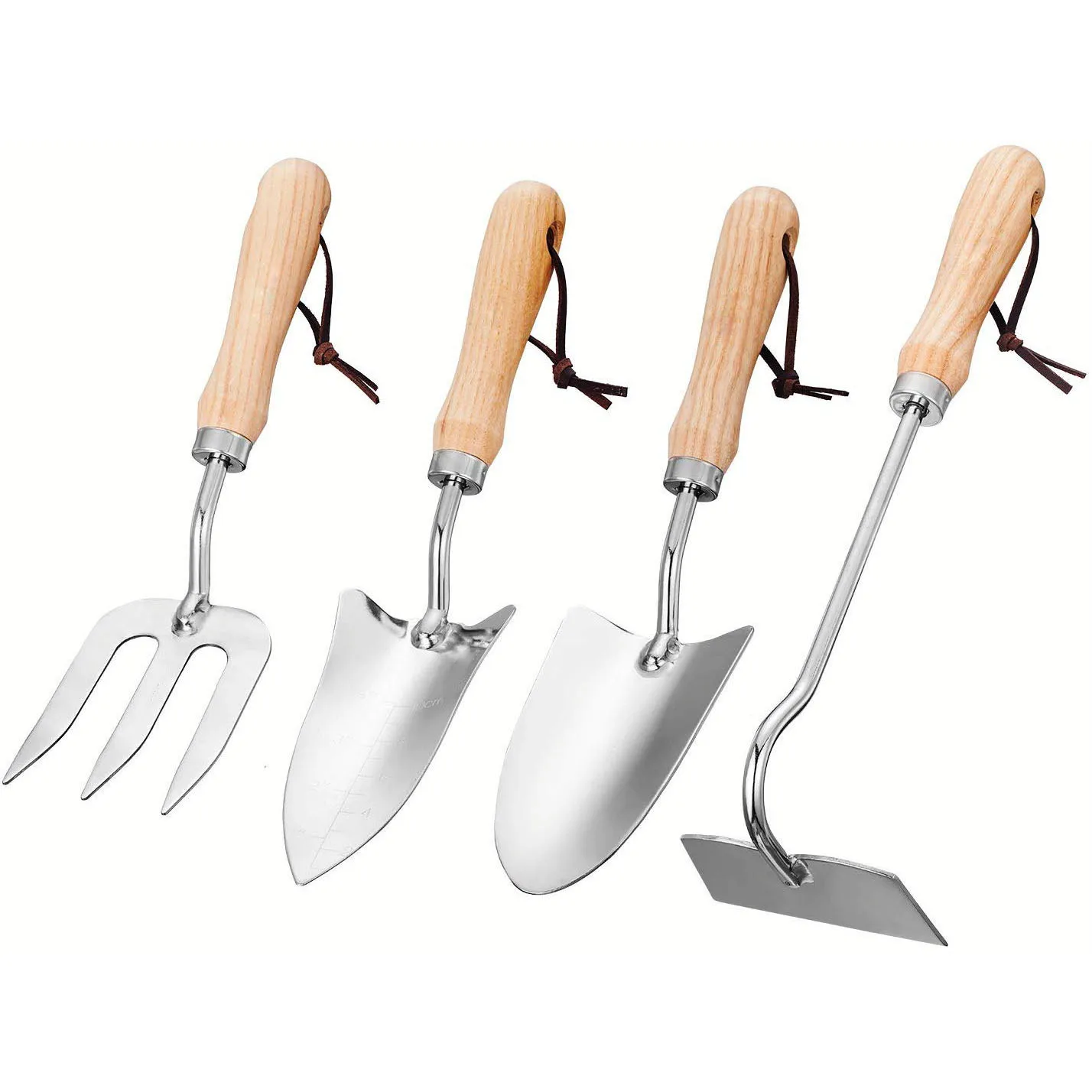 Stainless Steel Garden Hand Tools Four Piece Set Garden Weeder Hoe Seed Shifter Wooden Handle Garden Tools