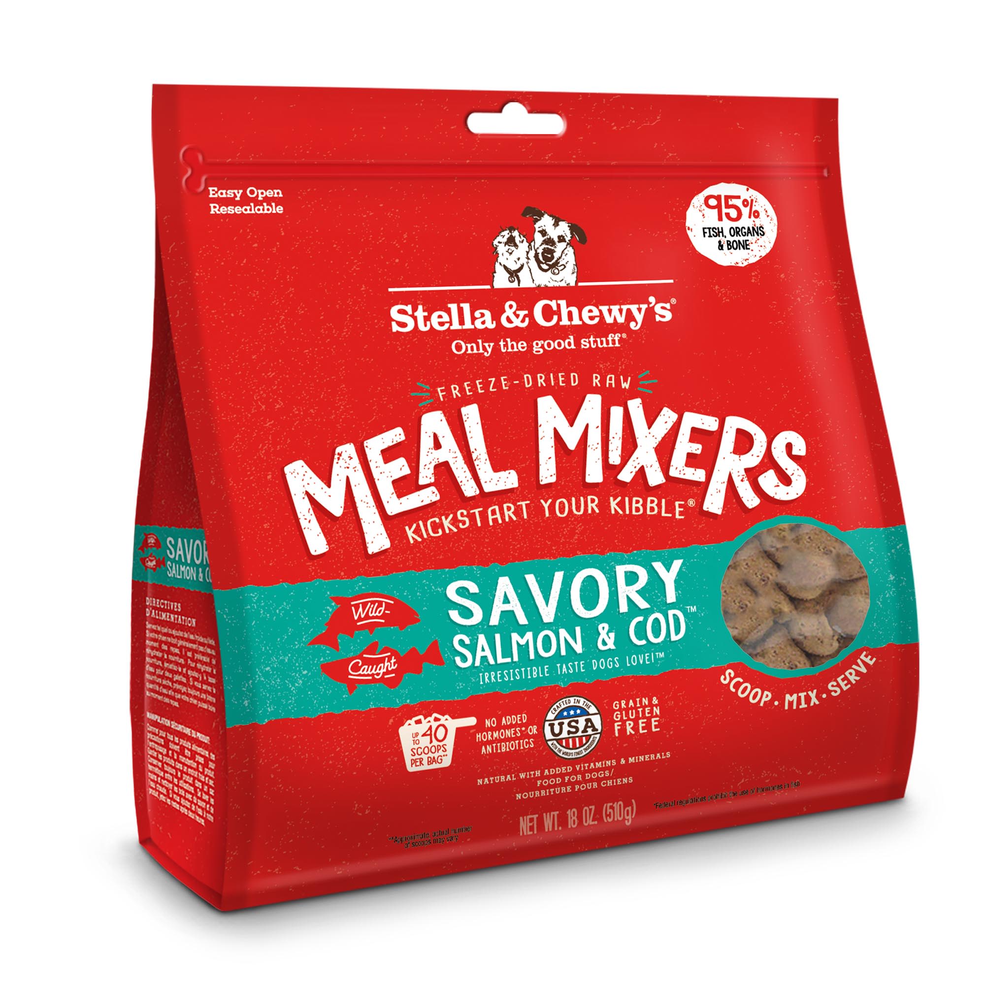 Stella  Chewys Freeze Dried Raw Savory Salmon  Cod Meal Mixer High Protein Dry Dog Food Topper， 18 oz.