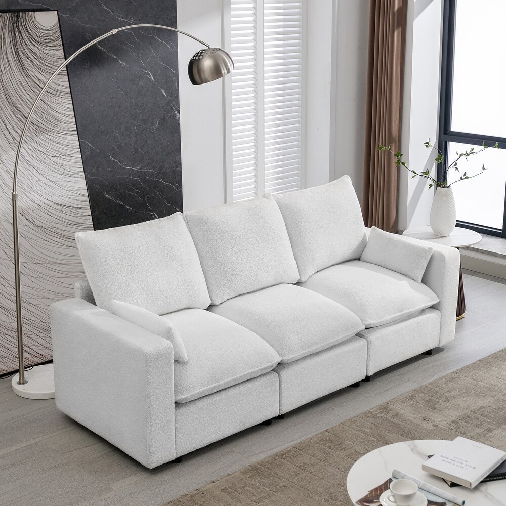 White Sectional Sofa Sleeper Sofa w/ Removable Cushions   2 Pillows