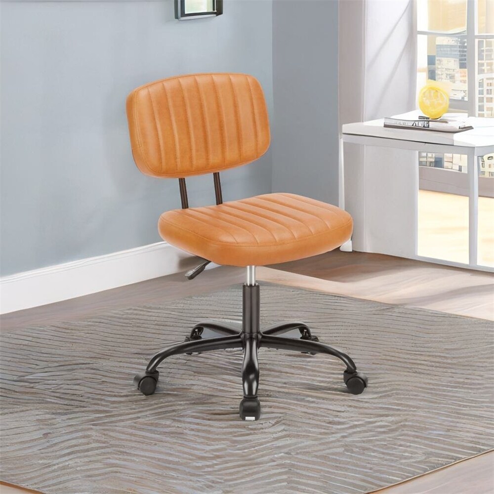 Leather Low Back Task Chair / Small Home Office Chair with Wheels