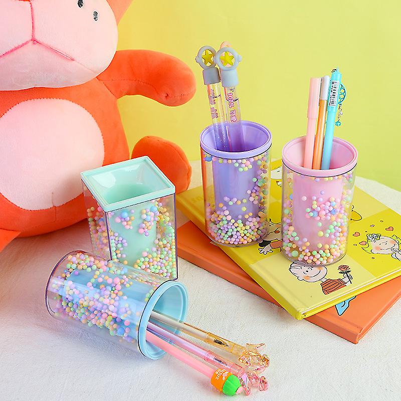 Crystal Pen Holder Desk Stationery Organizer School Bottle Storage Cleanup Accessories Makeup Brush Pencil Pot Table Supplies