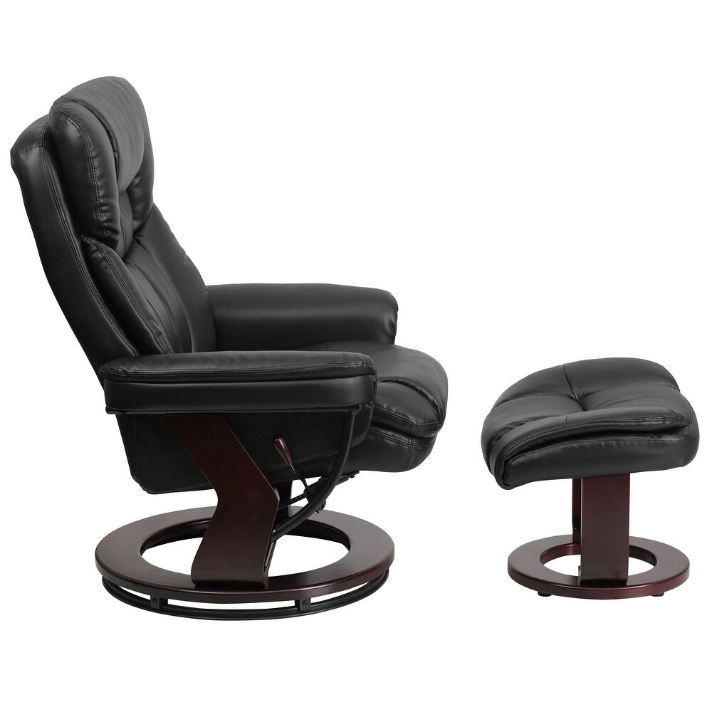 Contemporary Multi Position Recliner and Curved Ottoman with Swivel Base