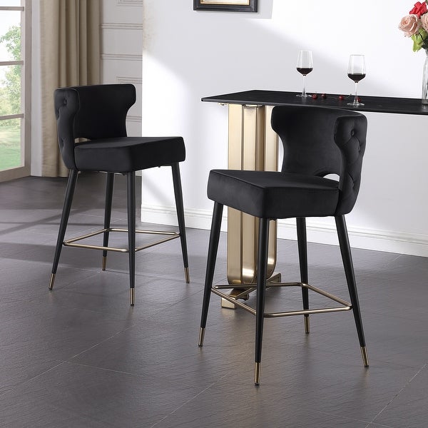 Contemporary Velvet Upholstered Counter Height Stool andh Gold Tippe