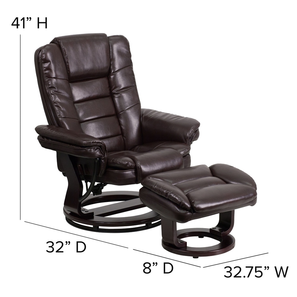 Contemporary LeatherSoft Recliner with Horizontal Stitching and Ottoman