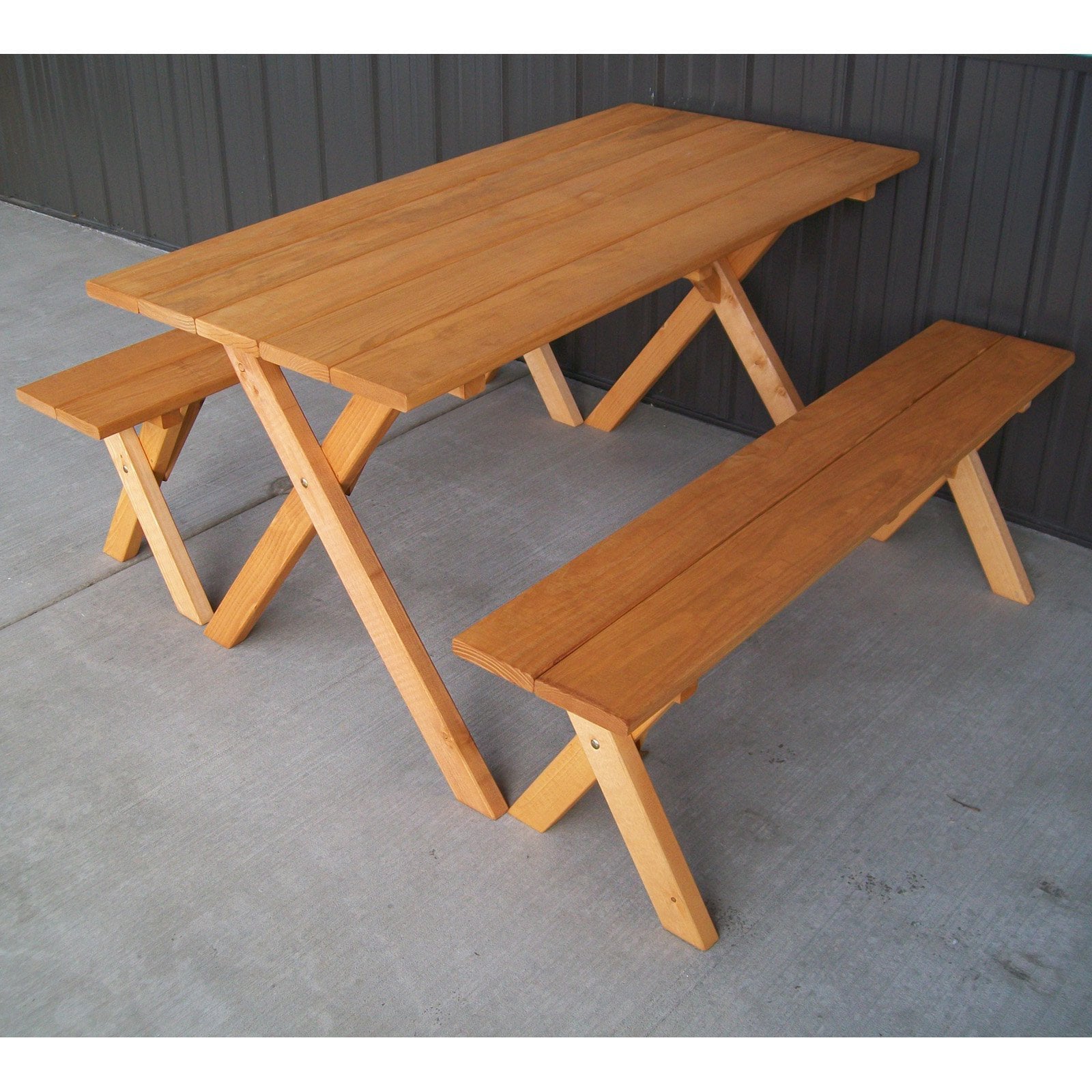 AandL Furniture Wooden Economy Picnic Table， Table Bench Set