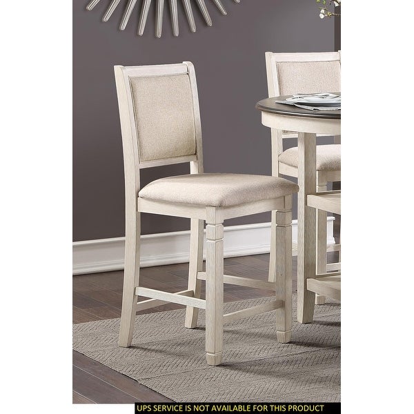 White Wooden Height Chairs 2pcs Set Fabric Upholstered Dining Chairs