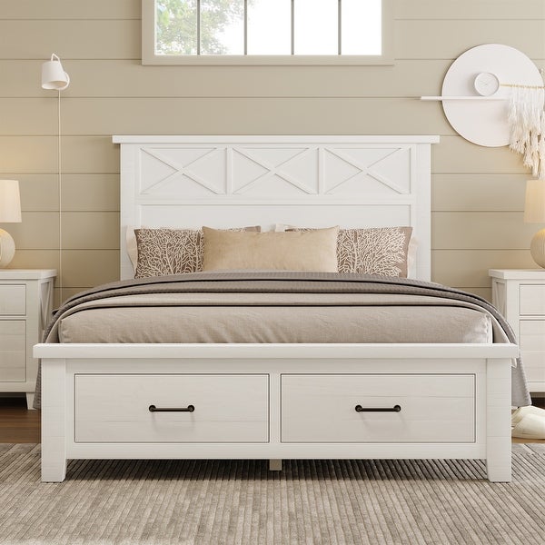 3 Pieces Bedroom Sets Queen Bed with 2 Drawers， Nightstand and Dresser - - 37970672