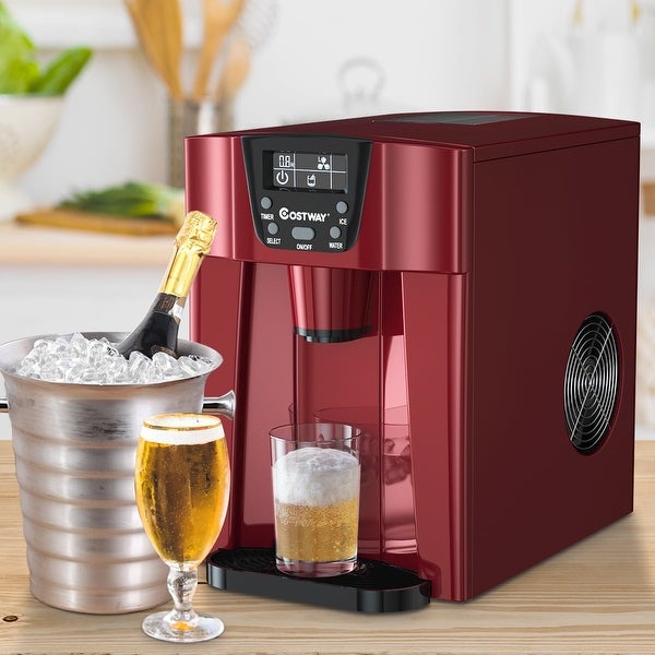 2 In 1 Ice Maker Water Dispenser Countertop 36Lbs/24H LCD Display Portable Red