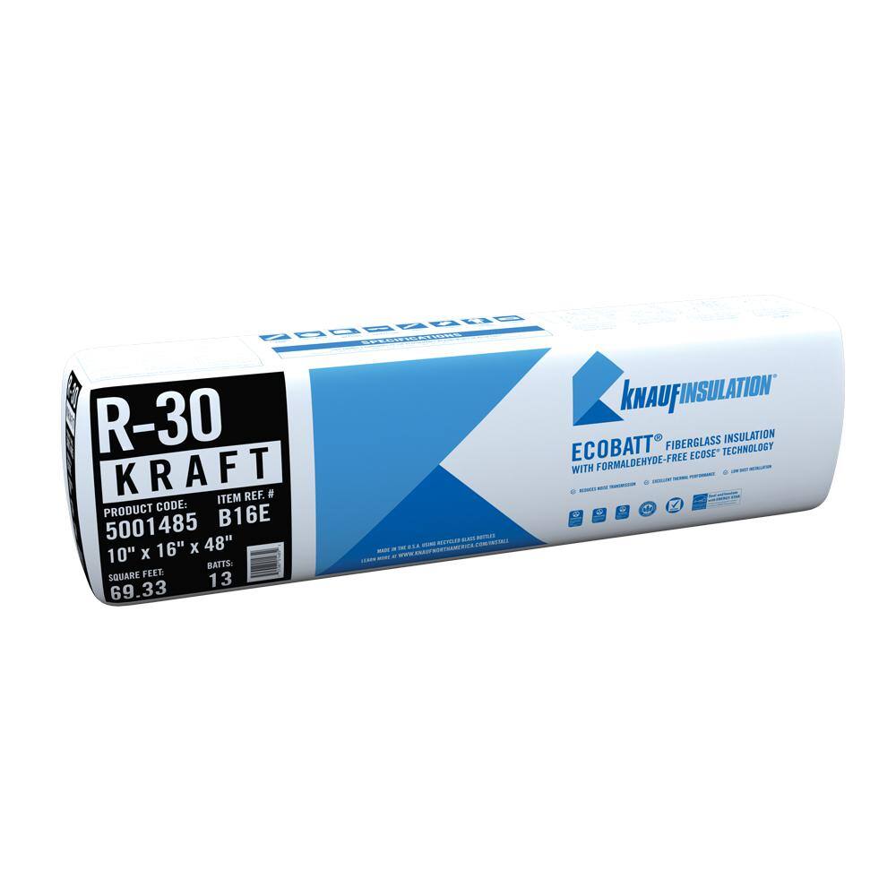 Knauf Insulation R-30 EcoBatt Kraft Faced Fiberglass Insulation Batt 10 in. x 16 in. x 48 in. 5001485