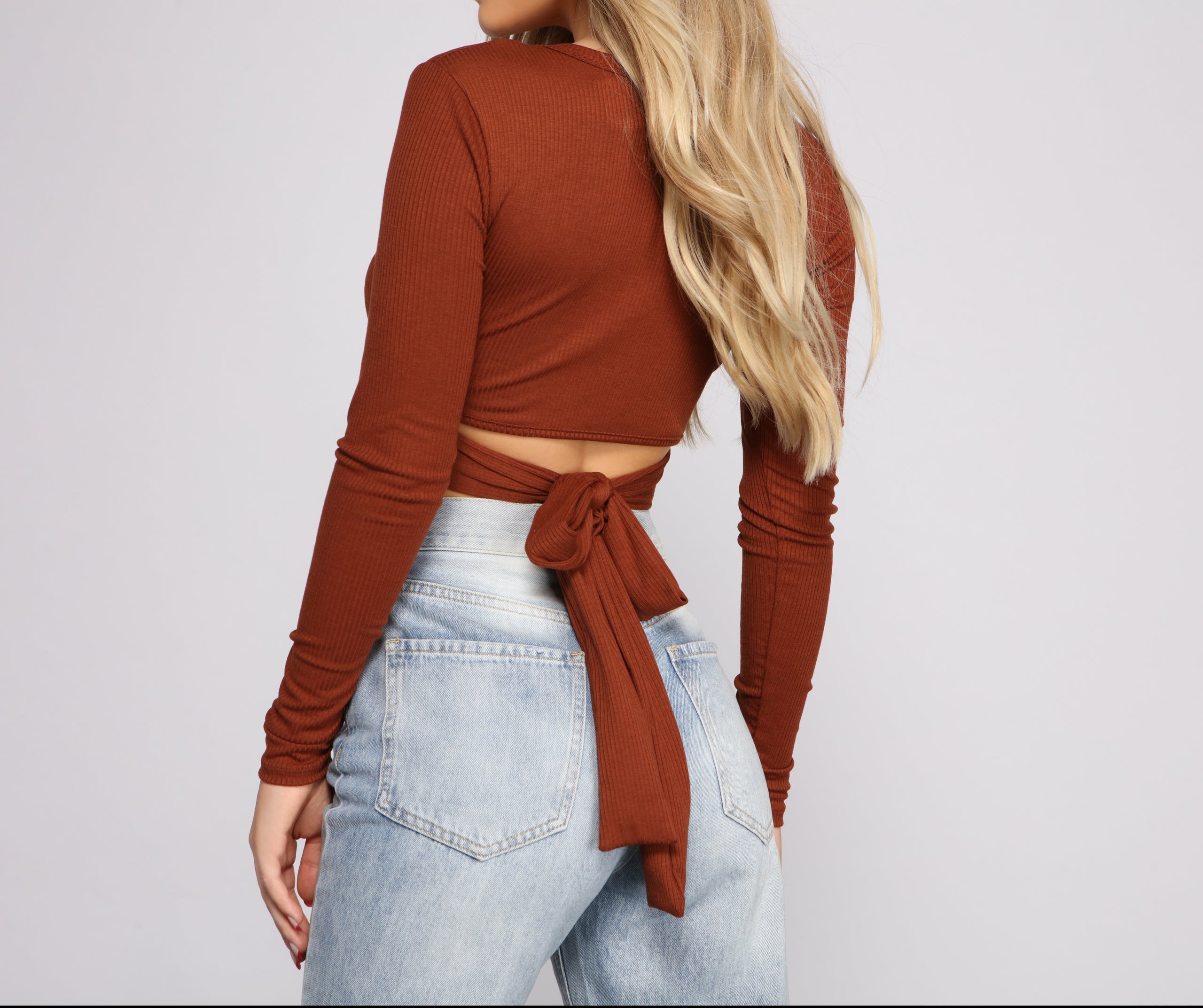 Wrap Waist Ribbed Crop Top