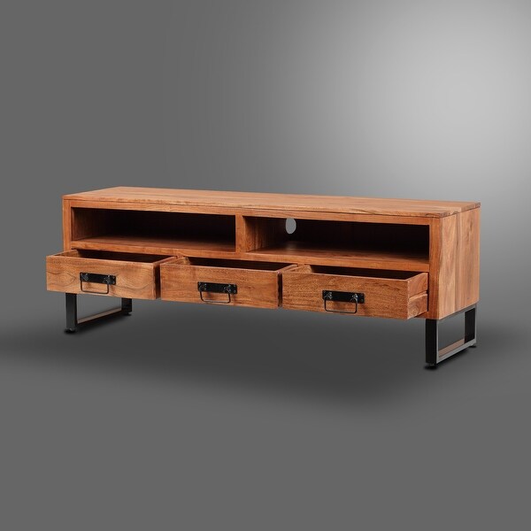 58''W Solid WoodandMetal Base TV Stand with 3 Storage Drawerand2 Shelf up to 65