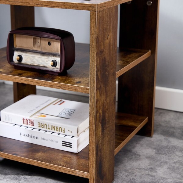 Square wooden Side Table，3-tier End Table