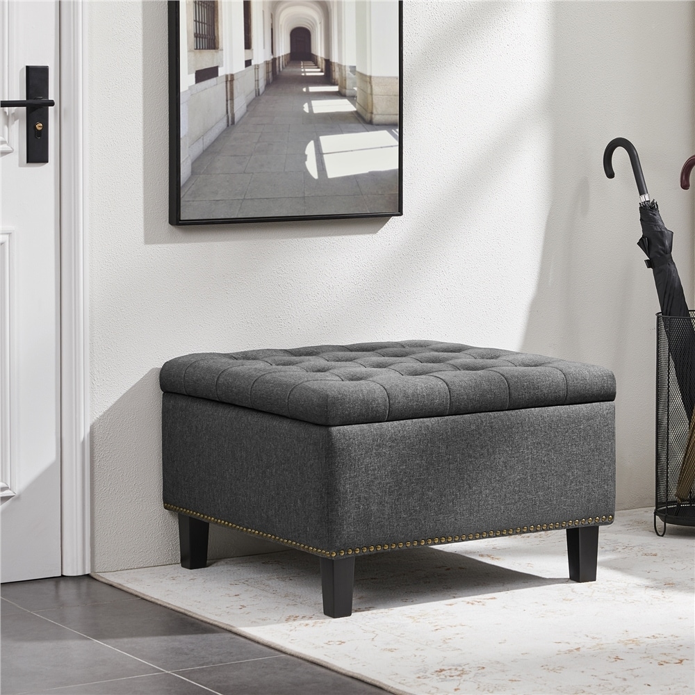 Yaheetech Folding Storage Ottoman Bench With Button Tufted  Dark Gray   28\