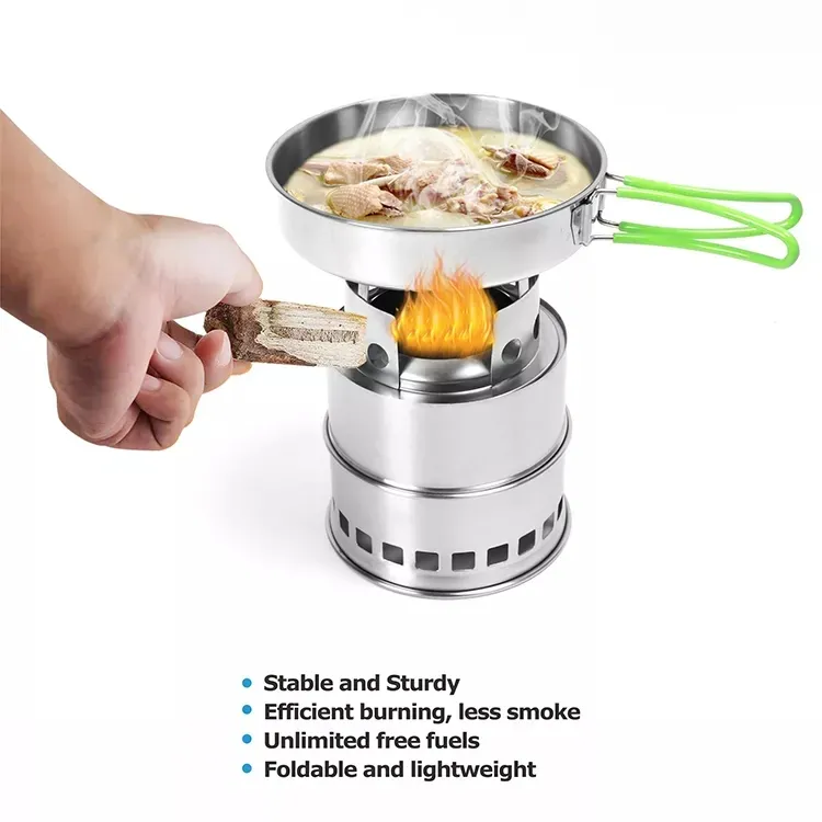 LARIBON Portable stainless steel hiking camping picnic stove detachable windproof clip wood fire burning stove