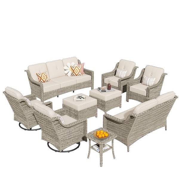 HOOOWOOO 9piece Patio Wicker Furniture Conversation Set with Swivel Chair and Loveseat Sofa