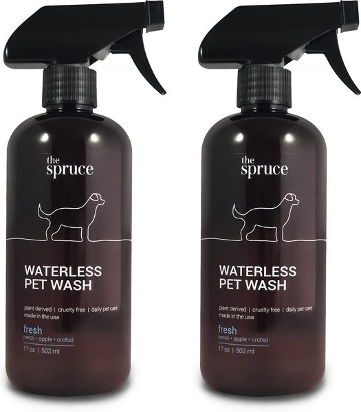 The Spruce Waterless Fresh Pet Wash No Rinse Moisturizing Cat and Dog Shampoo， 17-oz bottle， 2 Pack