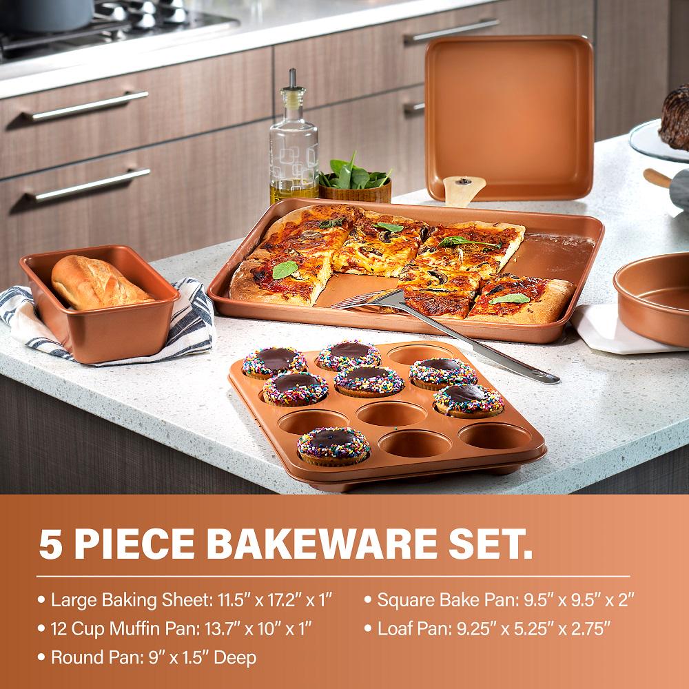 Gotham Steel Hammered Collection Pots and Pans Set， 15-Piece Premium Cookware and Bakeware Set， Non-Stick， Includes Fry Pans， Stock Pots， Bakeware Set and More， Copper