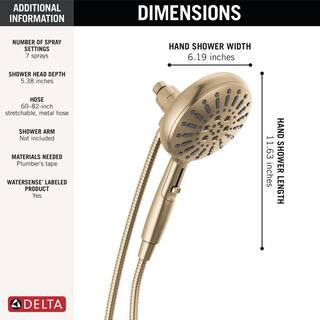 Delta 7-Spray Patterns 1.75 GPM 6.19 in. Wall Mount Handheld Shower Head with SureDock Magnetic in Lumicoat Champagne Bronze 54910-CZ-PR-PK