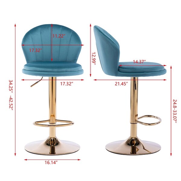 Bar Stools，with Chrome Footrest and Base Swivel Height Adjustable Mechanical Lifting Velvet + Golden Leg