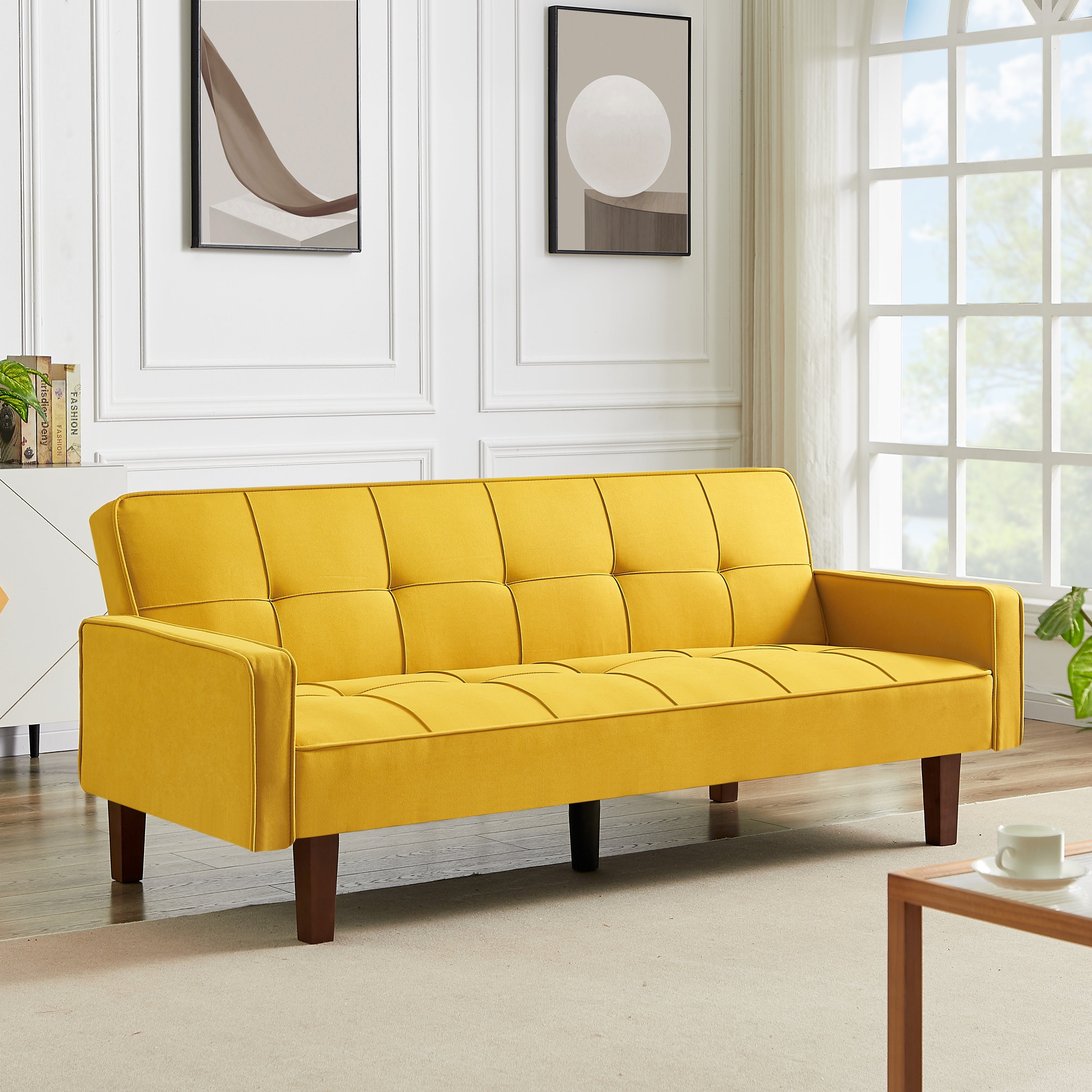 yellow armrest sofa bed