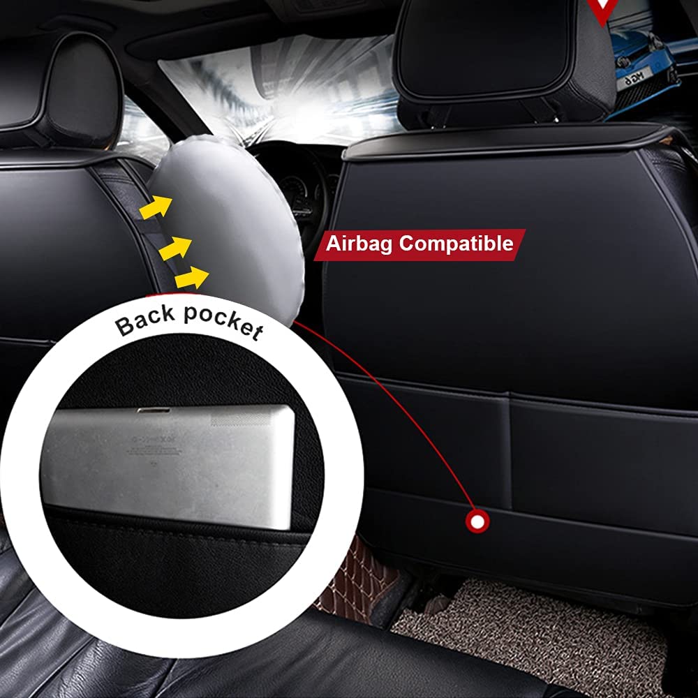 PDR Car seat Covers Airbag Compatible Dark Gray 5 Seats PU Leather Waterproof Full Set Car Seat Protectors Set Automotive seat Covers and Accessories New Upgrade