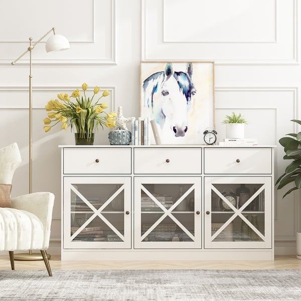 2-Tier Storage Console Cabinet Table With 2 Drawers