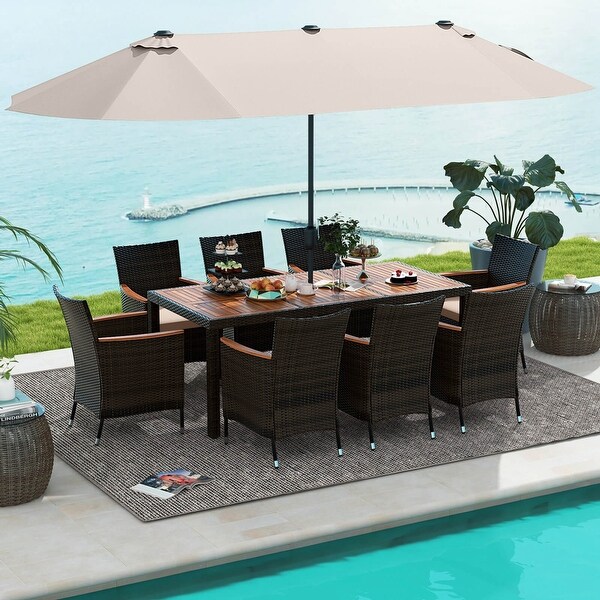 Costway 11 PCS Patio Dining Set with 15ft DoubleSided Patio Umbrella