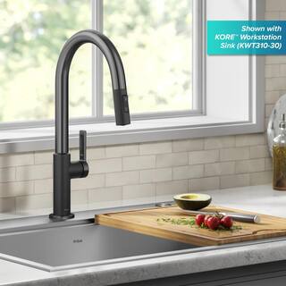 KRAUS Oletto Single Handle Pull-Down Kitchen Faucet in Matte BlackSpot Free Black Stainless Steel KPF-2820MBSFSB