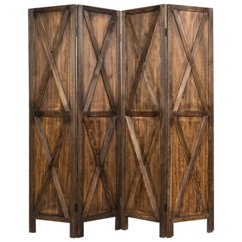 5.6 Ft 4 Panels Folding Wooden Room Divider