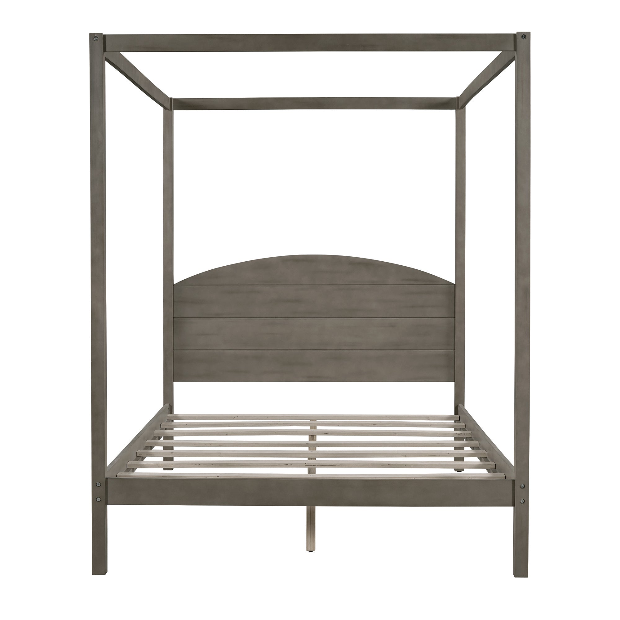 EUROCO Wood Full Size Canopy Platform Bed with Headboard for Kids Bedroom, Brown