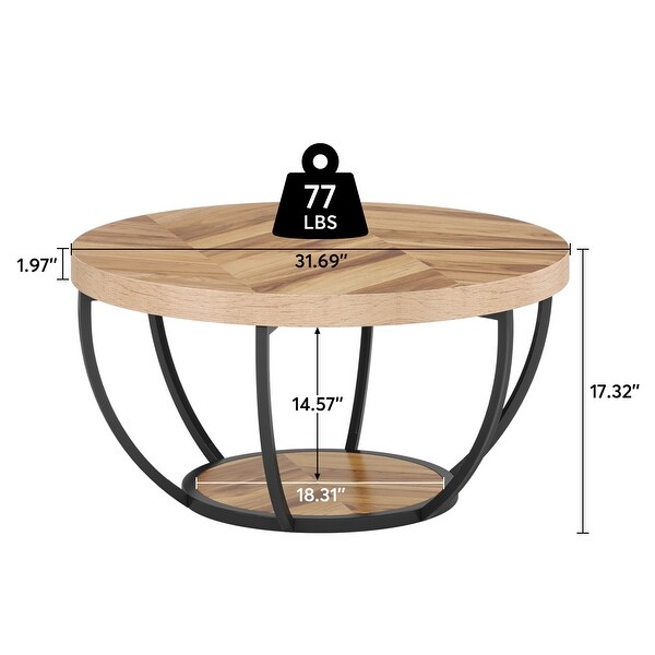 Round Coffee Table， Modern 2-Tier Center Table - Wood