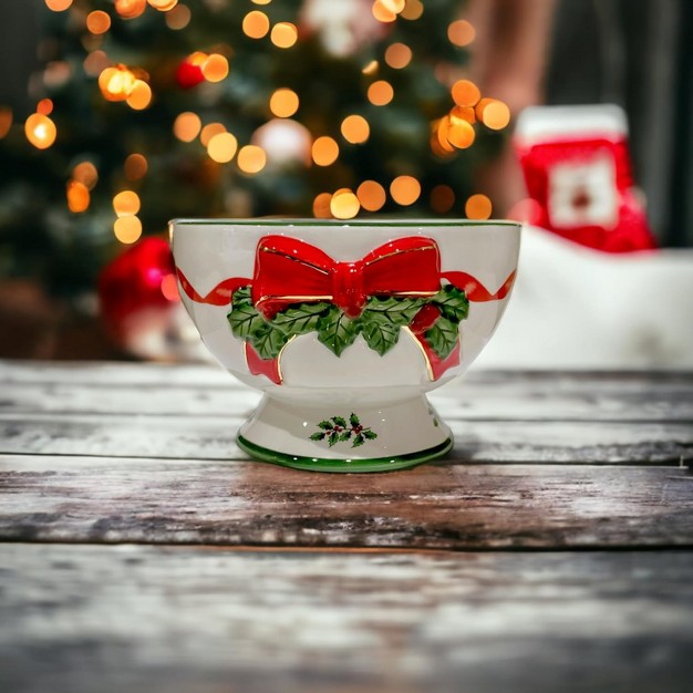 Spode Christmas Tree Ribbon Nut Bowl 6 Inch Serving Bowl For Candies Nuts Or Desserts Decorative Bowl For Christmas And Holiday Season