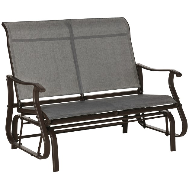 Outdoor Double Glider Bench For 2 Person Patio Glider Armchair Swing Chair For Backyard With Mesh Seat And Backrest Steel Frame