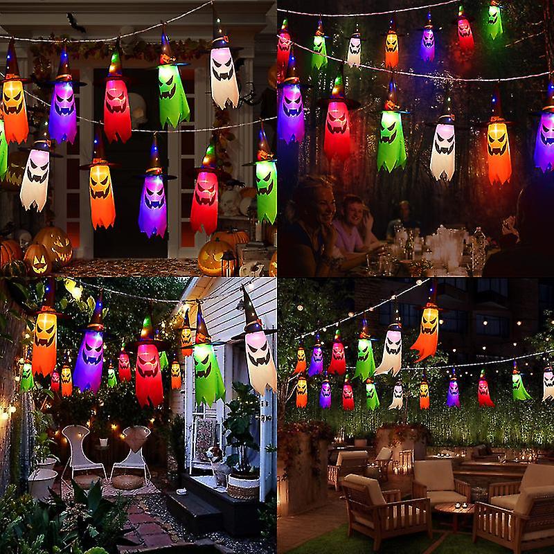 Halloween Ghosts Lights Decorations Outdoor， Halloween Lighted 5 Pcs Hanging Witch Hats Ghosts Dcor， Spooky Halloween Battery Operated String Led Ligh