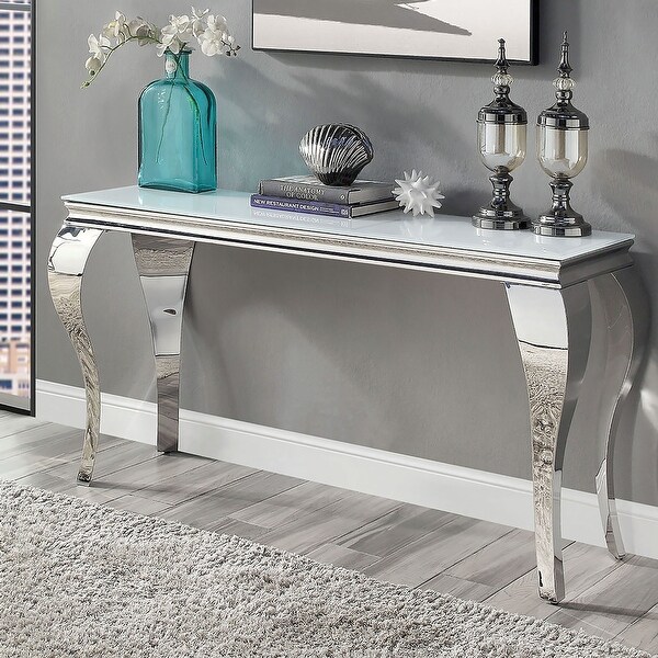 Furniture of America Kiermeyer Glam 55-in Glass Top Sofa Table