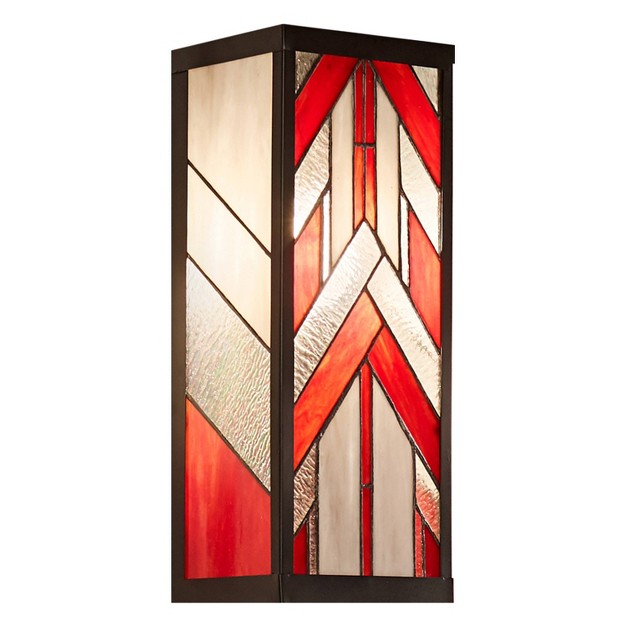 1 light Mission Style Rectangular Outdoor Stained Glass Wall Sconce Red River Of Goods