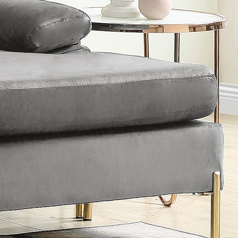 Modern Velvet Upholstered Sectional Sofa with Chaise and Metal Legs