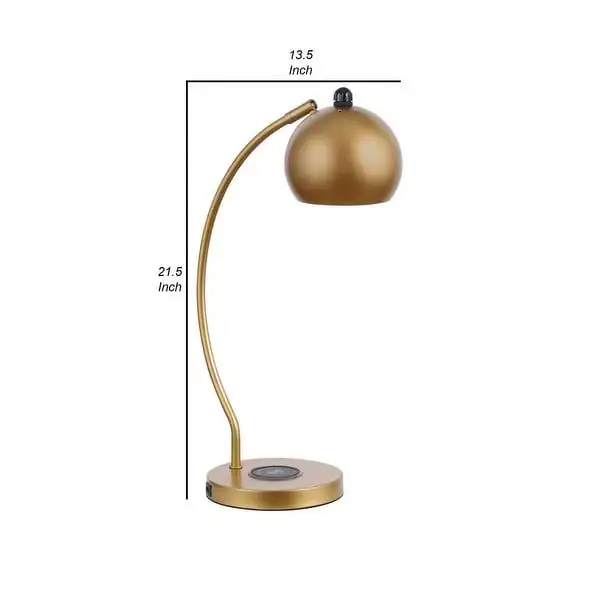 22 Inch Modern Office Table Lamp， Dome Shade， Arc Metal Base， Gold - 7L x 13.5W x 21.5H in inches