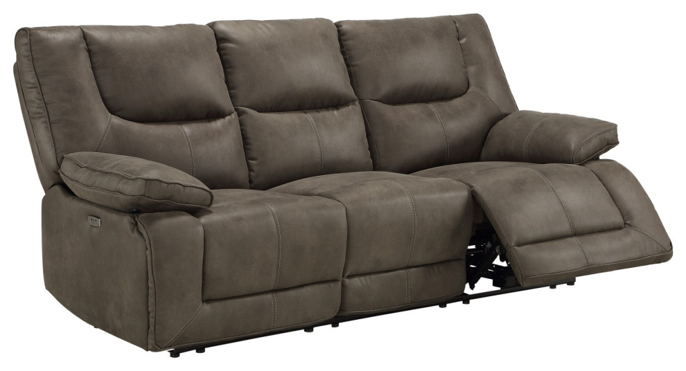 Leatherette Power Recliner Sofa With Pillow Top Arms And Split Back  Gray   Contemporary   Sofas   by VirVentures  Houzz