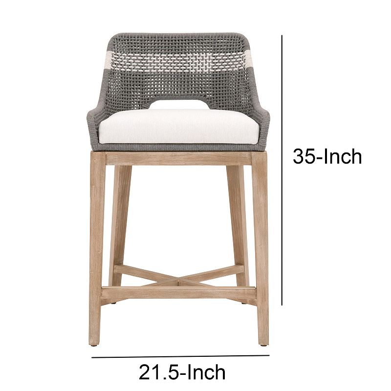 Interwoven Rope Counter Stool with Stretcher and Cross Support， Dark Gray