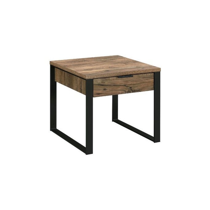 Aflo Rough Industrial End Sofa Table with 1 DrawerandMetal Sled Base-Oak