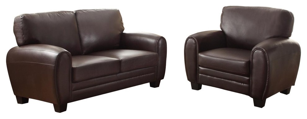 2 Piece Rainier Casual Set Love Seat and Chair  Dark Brown Leather   Transitional   Living Room Furniture Sets   by AMOC  Houzz