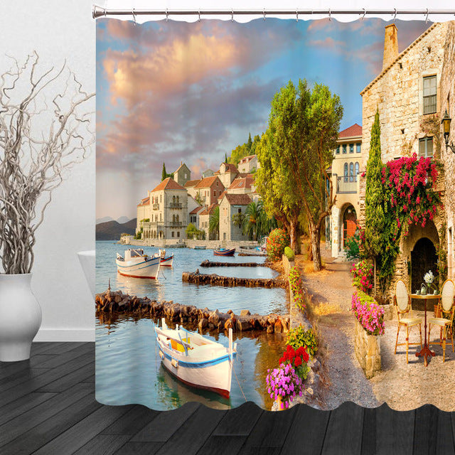 3D Colorful Street Alley Pattern Shower Curtains Bathroom Curtain Waterproof Thickened Bath Curtain Customizable