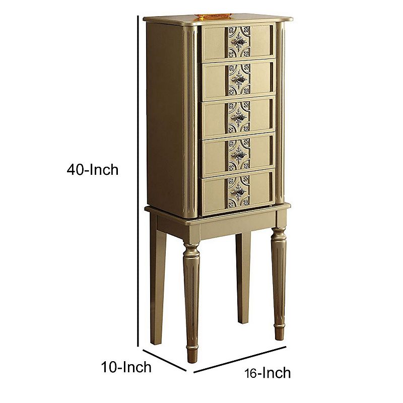 Wood Jewelry Armoire With 5 Drawers in Gold