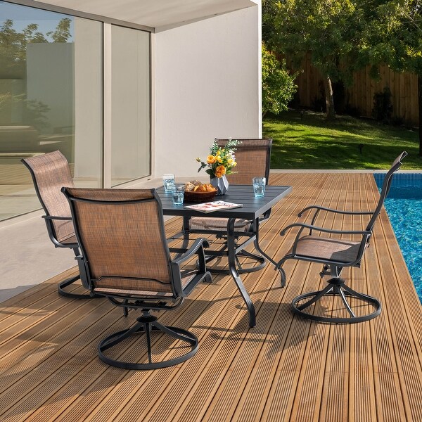 Nuu Garden Patio 5Piece Iron Dining Set with Textilene Swivel Chairs