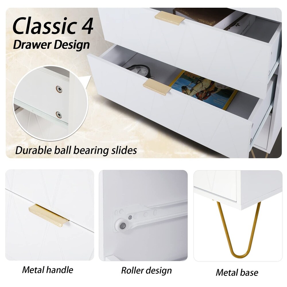 4 Drawer Dresser  Drawer Chest  Tall Storage Dresser Cabinet Organizer Unit with Metal Legs