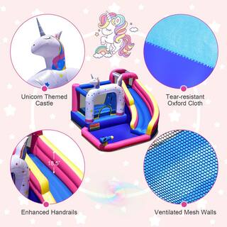 Costway Unicorn Theme Inflatable Water Slide Kids Bounce Castle Bounce House with 480-Watt Air Blower NP10432