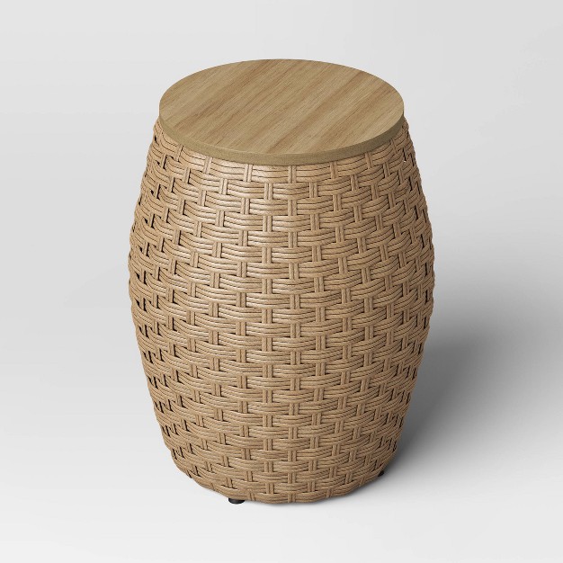 Natural Wicker Round Storage Accent Table