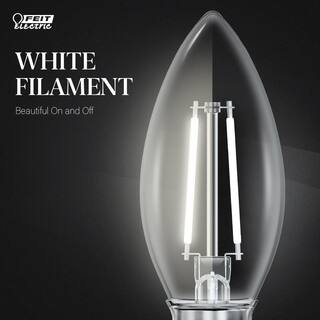 Feit Electric 100-Watt Equivalent B10 E12 Candelabra Dim White Filament Clear Glass Chandelier LED Light Bulb True White 3500K 3-Pack CTC100935CAWFILHDRP3